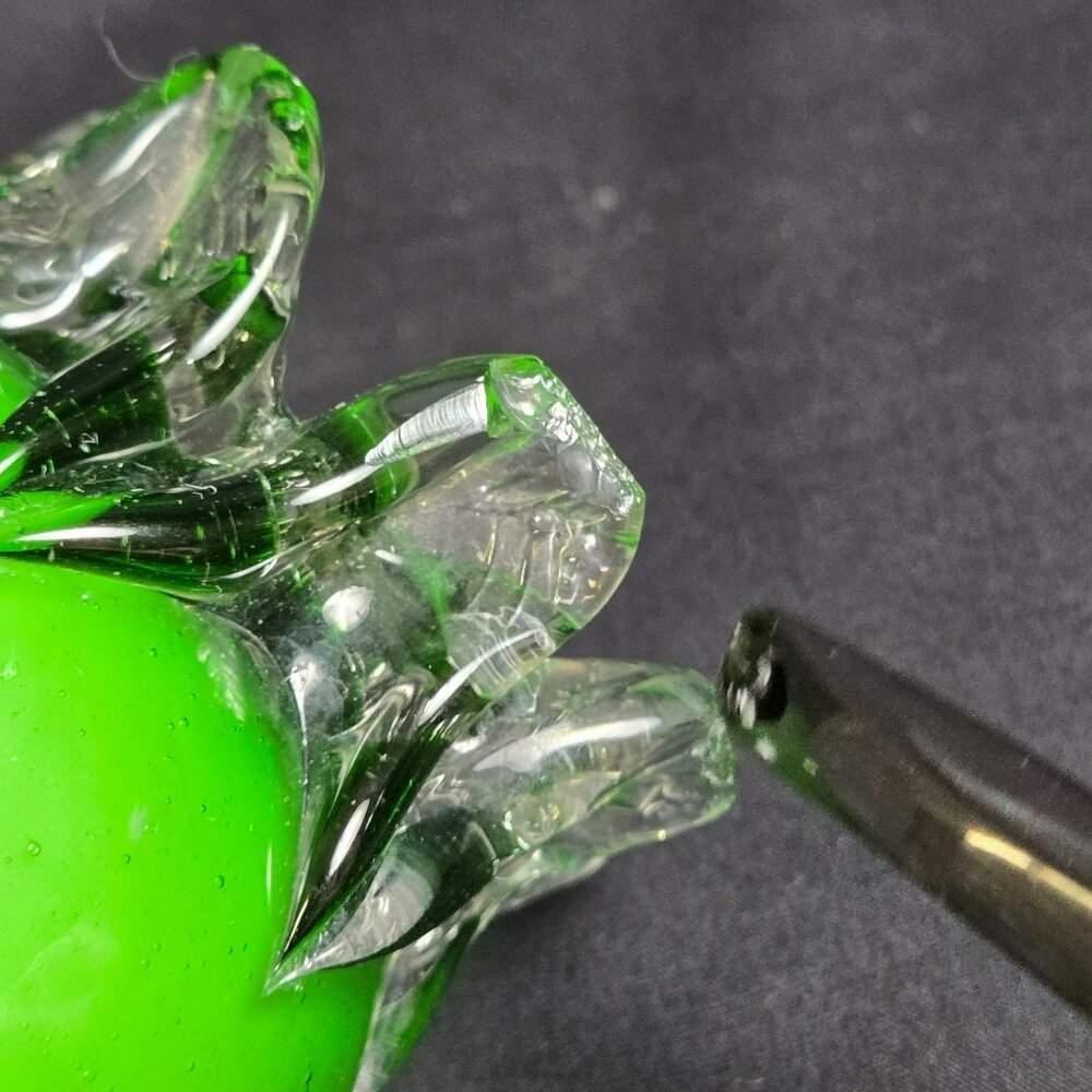 Vintage Green Art Glass Pitcher Ewer 8" Hand Blown Clear Handle Feet Mid Century - Picture 10 of 14